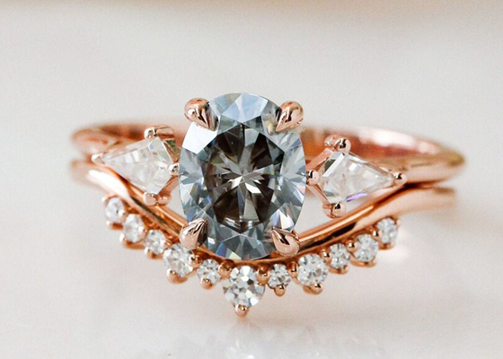 1ct Lab Grown Moissanite Ring 9K Warna abu-abu untuk pertunangan ODM