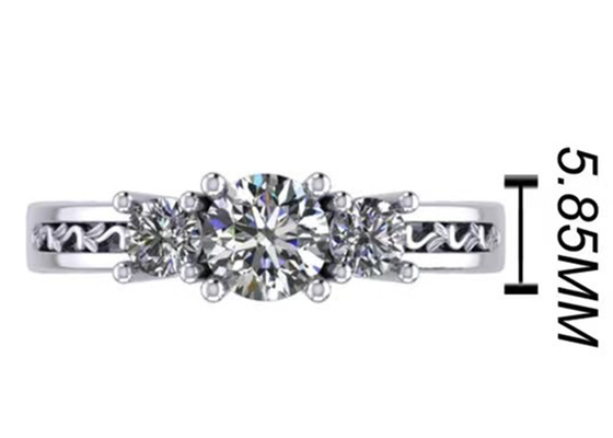 0.8ct 14k Perhiasan Emas Padat, Pengaturan Cabang RD5.85mm Cincin Berlian Tiga Batu