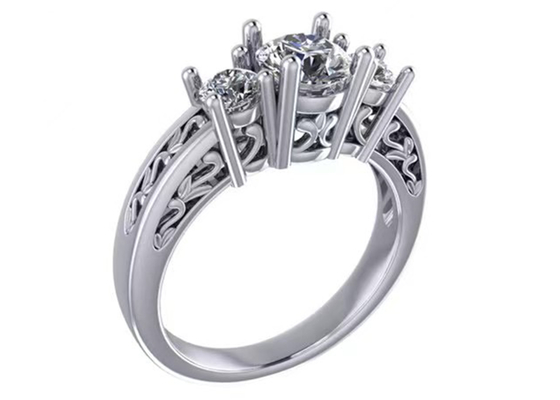 0.8ct 14k Perhiasan Emas Padat, Pengaturan Cabang RD5.85mm Cincin Berlian Tiga Batu