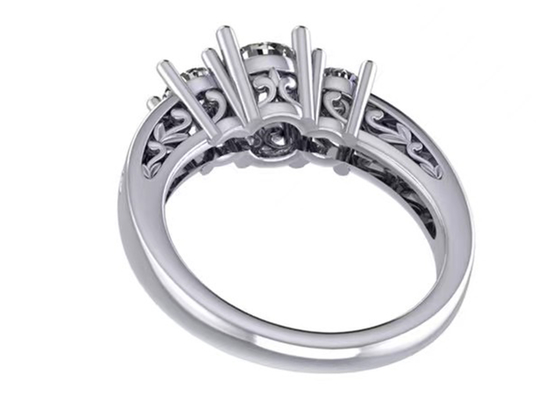 0.8ct 14k Perhiasan Emas Padat, Pengaturan Cabang RD5.85mm Cincin Berlian Tiga Batu