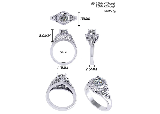 White Gold Lab Made Diamond Engagement Rings Brilliant Cut 1ct RD6.5MM size