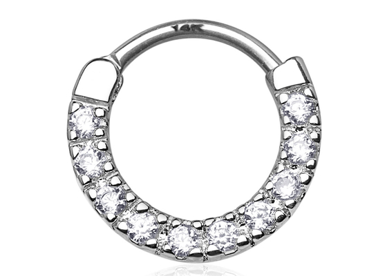 Cincin Clicker Tulang Rawan Berengsel Mulus, Cincin Hidung Emas Putih 14k