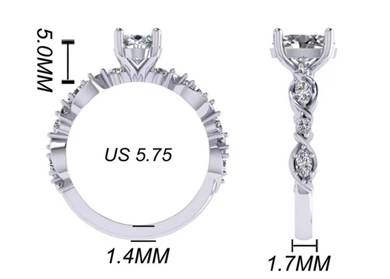 6.4mm 18k Cincin Pertunangan Berlian Emas Putih, Cincin Berlian Bentuk Oval OEM ODM
