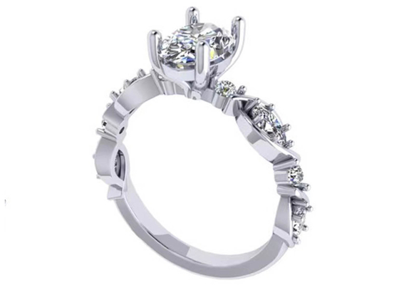 6.4mm 18k Cincin Pertunangan Berlian Emas Putih, Cincin Berlian Bentuk Oval OEM ODM