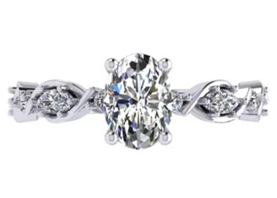 6.4mm 18k Cincin Pertunangan Berlian Emas Putih, Cincin Berlian Bentuk Oval OEM ODM