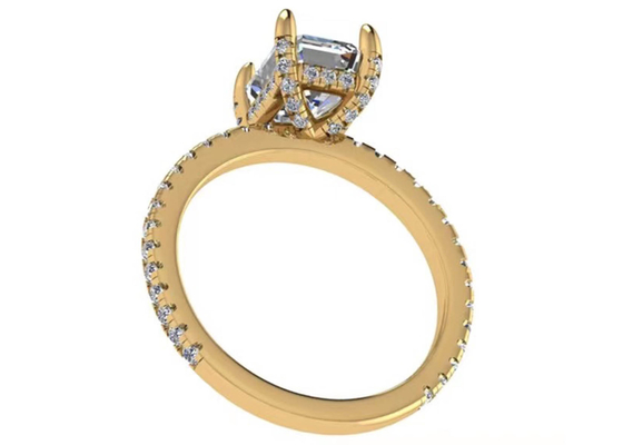 Cincin Emerald Cut 18K Rose Gold Dengan Dimensi 7.58 × 5.83mm Berlian Alami OEM