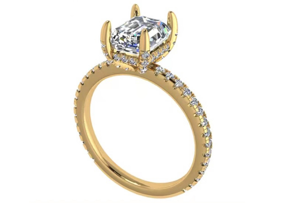 Cincin Emerald Cut 18K Rose Gold Dengan Dimensi 7.58 × 5.83mm Berlian Alami OEM