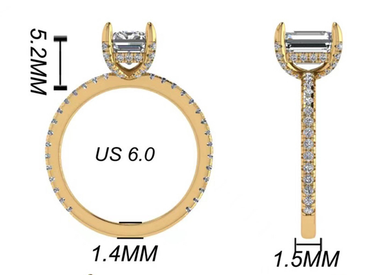 Cincin Emerald Cut 18K Rose Gold Dengan Dimensi 7.58 × 5.83mm Berlian Alami OEM