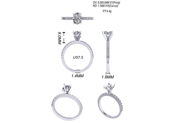 Round Cut 1.5 Carat Oval Diamond Ring 2.45g Berat OV8 × 6MM Ukuran Untuk Pertunangan