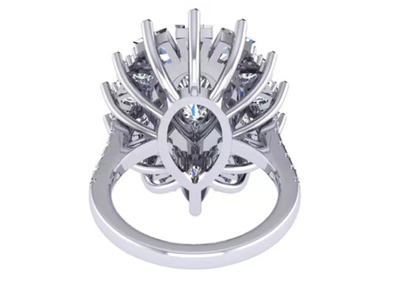1.5ct 49pcs Klasik Halo Cincin Pertunangan Berlian Warna Emas Putih Disepuh ODM