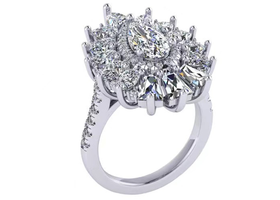 1.5ct 49pcs Klasik Halo Cincin Pertunangan Berlian Warna Emas Putih Disepuh ODM