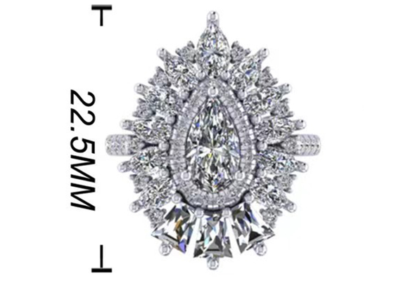 1.5ct 49pcs Klasik Halo Cincin Pertunangan Berlian Warna Emas Putih Disepuh ODM
