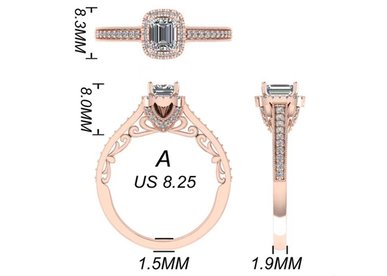 0.8ct 14K Solid Gold Jewellery, set cincin pertunangan emas mawar RA5.6×4.5MM