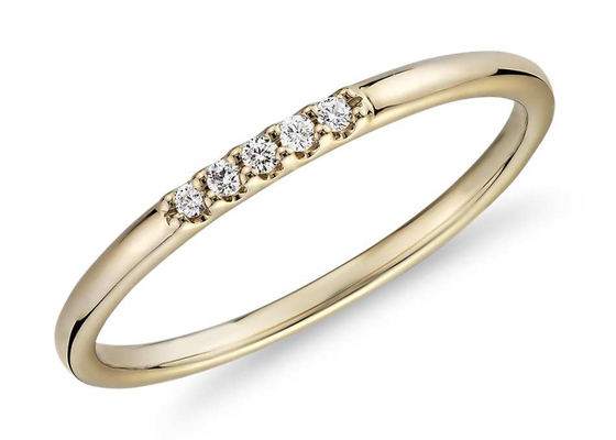 Perhiasan Emas Kuning 14K Mungil, Pencocokan Susun Cincin pita berlian 0,05ct OEM ODM