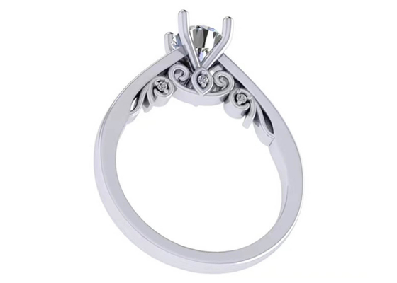 Claw Setting 18k White Gold Wedding Ring, GIA 5.35mm Round Brilliant Cut Diamond Ring