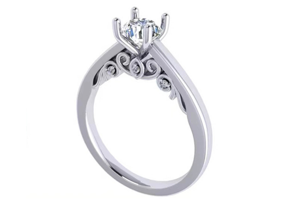 Claw Setting 18k White Gold Wedding Ring, GIA 5.35mm Round Brilliant Cut Diamond Ring