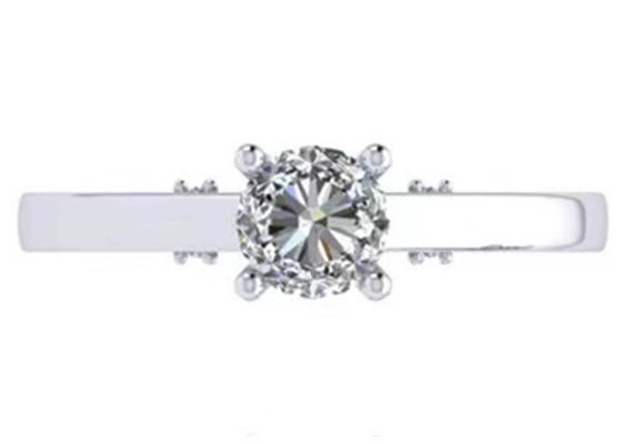 Claw Setting 18k White Gold Wedding Ring, GIA 5.35mm Round Brilliant Cut Diamond Ring