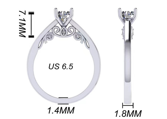Claw Setting 18k White Gold Wedding Ring, GIA 5.35mm Round Brilliant Cut Diamond Ring