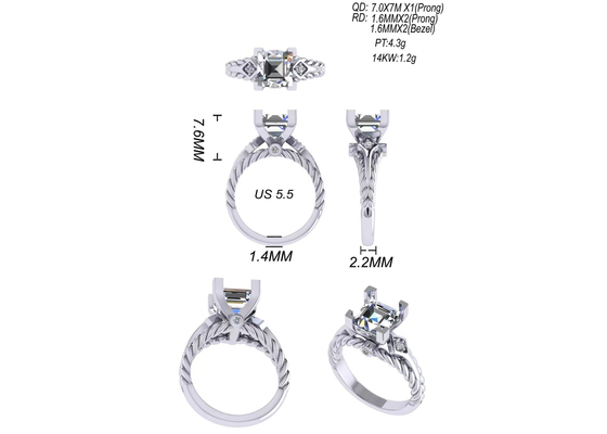 Cincin Janji Batu Permata Berlian Moissanite 14K Gold Princess Cut