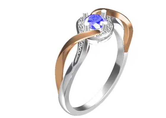 Perhiasan Tanzanite 14K Solid Gold Jewellery Crossover Band RD6.4MM Batu Utama