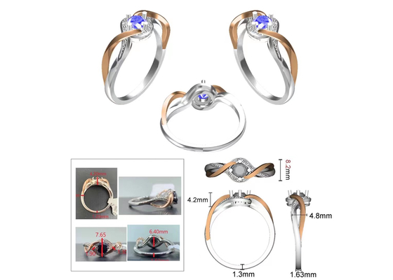 Perhiasan Tanzanite 14K Solid Gold Jewellery Crossover Band RD6.4MM Batu Utama
