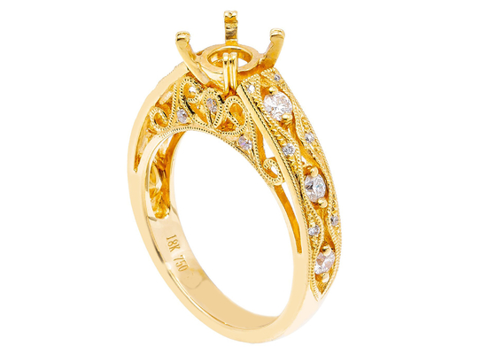 6 pcs 0.07ct Diamond Semi Mount Jewelry ring 18K Bahan Emas Kuning