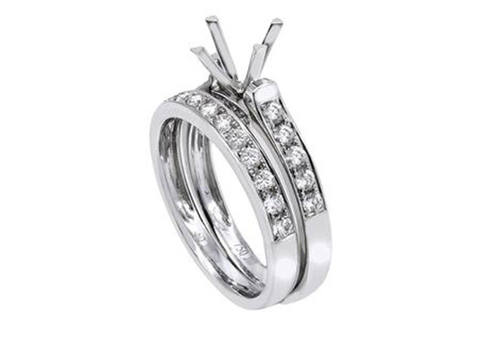 Cincin Pertunangan Bentuk Bulat Ganda, Cincin Emas Putih 0.72ct 18K OEM ODM