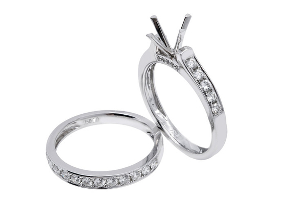Cincin Pertunangan Bentuk Bulat Ganda, Cincin Emas Putih 0.72ct 18K OEM ODM