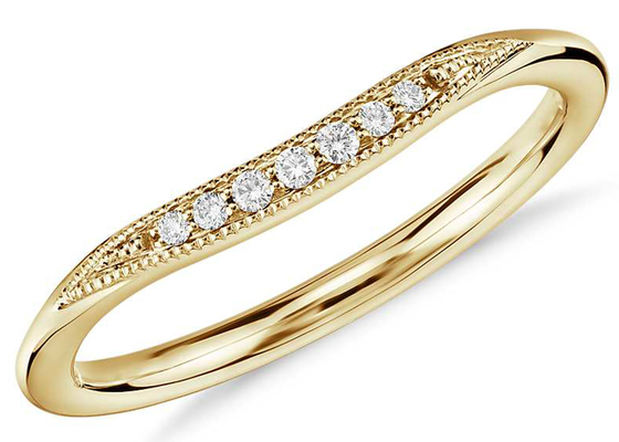 Cincin Emas Kuning 14K Kecil Mungil, Cincin Susun Berlian Ukuran 2mm 1.5mm 1.3mm