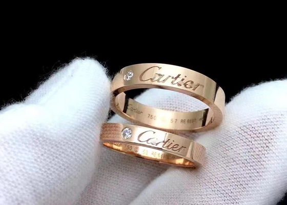 Cincin Perhiasan Emas Padat 0.12ct 18K dengan Berlian Alami Lebar 3.6mm