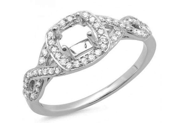 0.38ct 1.3mm 14k White Gold Semi Mount Rings Cushion Cut untuk Ulang Tahun