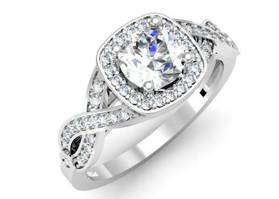 0.38ct 1.3mm 14k White Gold Semi Mount Rings Cushion Cut untuk Ulang Tahun
