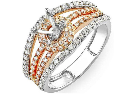 Two Tone 0.80ct Semi Mount Jewelry Ring 14K Bahan Emas ODM Untuk Pertunangan