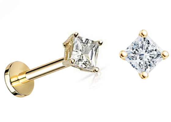 14K Gold Princess Cut Diamond Stud Earrings Dia 3 × 3mm ODM untuk Ulang Tahun