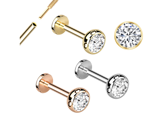 Anting Perhiasan Tindik Tubuh Emas Steril Gaya Sekrup Dia 3 × 3mm
