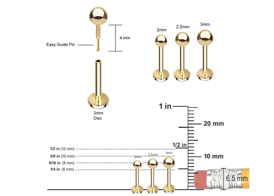 OEM 14k Gold Cartilage Earrings, Body Piercing Earring 5mm 8mm 10mm Panjang