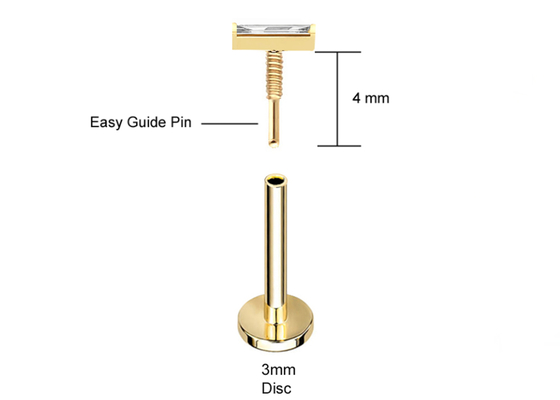 14K Gold Body Piercing Jewelry Earring OEM ODM Dengan Rectangle Diamond