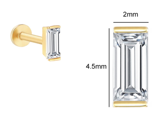 14K Gold Body Piercing Jewelry Earring OEM ODM Dengan Rectangle Diamond