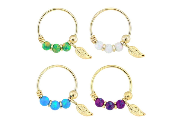 Tebal 0.6mm 18K Gold Nose Piercing dengan Batu Bulat 2mm