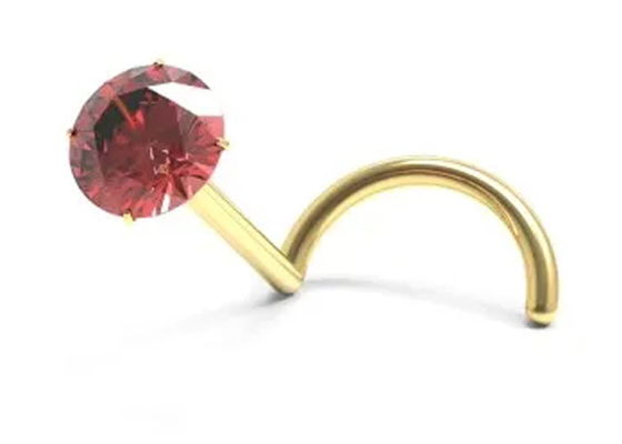 Sekrup Tindik Hidung Emas 18K Dengan Batu Garnet Alami 1,5mm-3mm