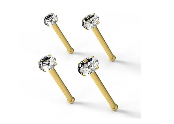 Ketebalan 0.6mm 18K Gold Nose Piercing dengan Berlian 1,25-3,0mm