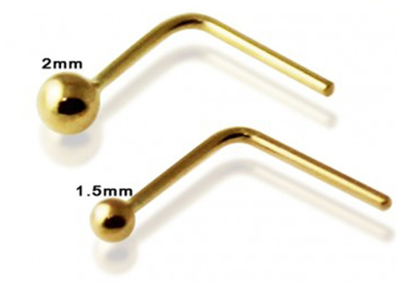 L Berbentuk 18k Emas Cincin Hidung, Cincin Hidung Dengan Bola Di Ujung ukuran 1.5-2.0mm