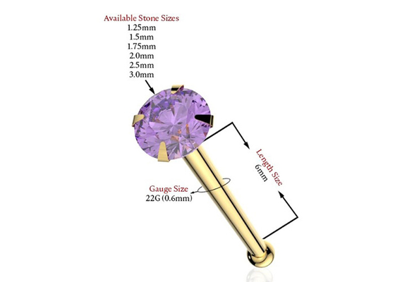 1.25-3.0mm 18K Emas Tindik Hidung OEM ODM Dengan Batu Alam