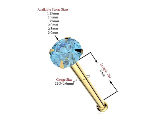 1.25-3.0mm 18K Emas Tindik Hidung OEM ODM Dengan Batu Alam