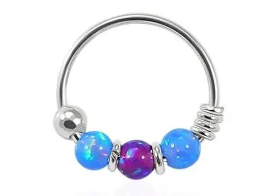 Dia 8mm Hoop Nose Piercing, Cincin Hidung Emas Putih Dengan 3 Buah Batu Opal ODM