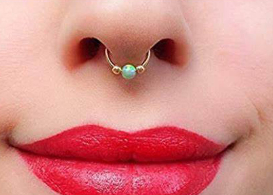 Dia 8mm Hoop Nose Piercing, Cincin Hidung Emas Putih Dengan 3 Buah Batu Opal ODM