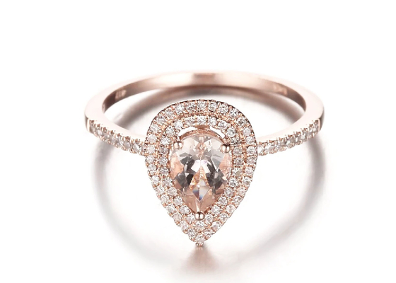 Cincin Pertunangan Halo Morganite Pear Cut Ganda 6 × 9MM Berat 0,79ct ODM