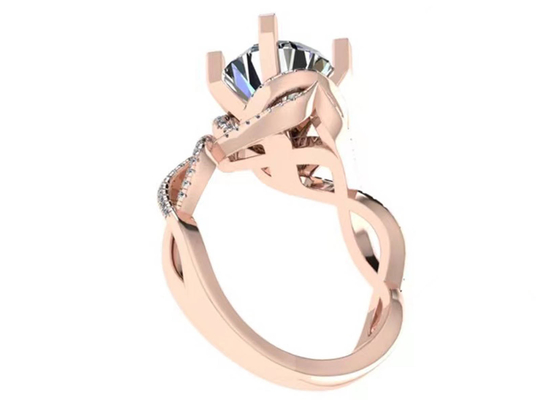 ODM 18K Rose Gold Ring 9mm Brilliant Round Cut Untuk Hadiah Pernikahan