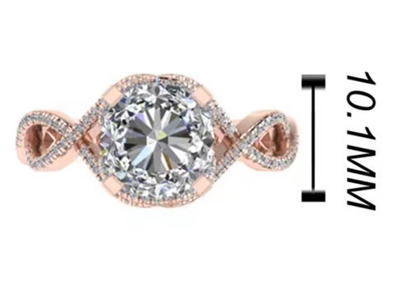 ODM 18K Rose Gold Ring 9mm Brilliant Round Cut Untuk Hadiah Pernikahan