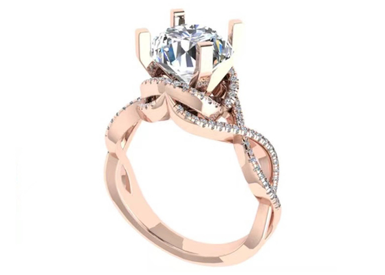 ODM 18K Rose Gold Ring 9mm Brilliant Round Cut Untuk Hadiah Pernikahan